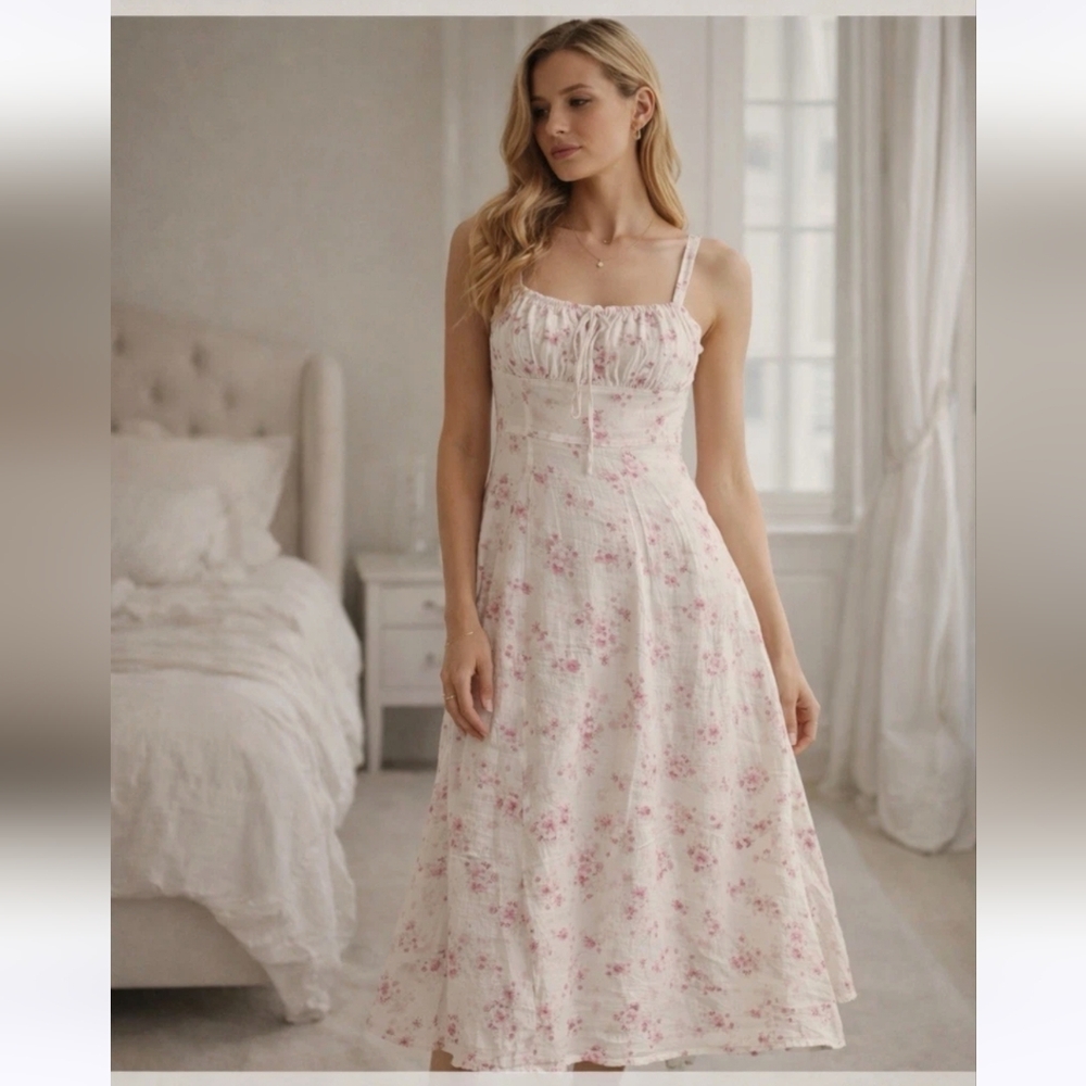 Floral Linen Maxi Summer Dress Sim And Sam Large NWT